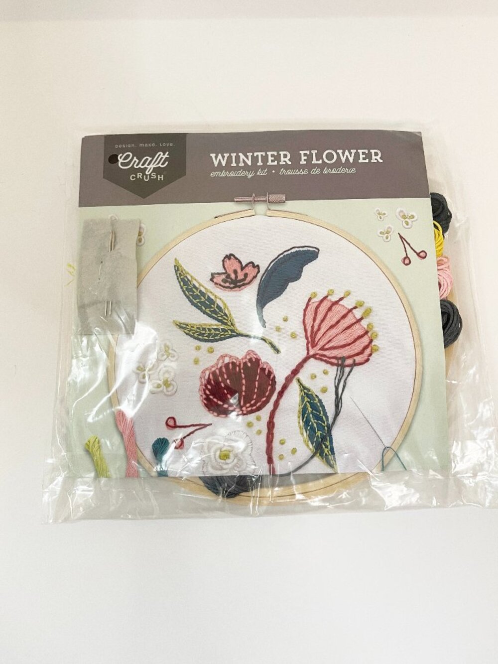 Craft Crush Winter Flower Embroidery Kit DIY Beginner Needlepoint Kit Floral NWT